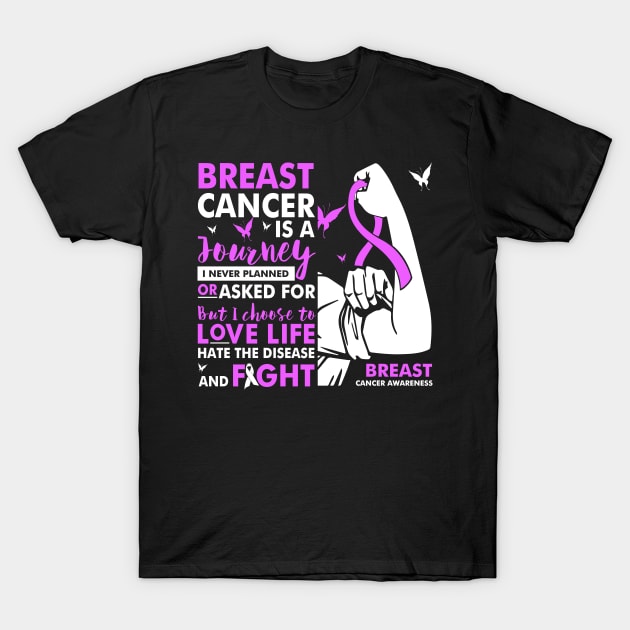 Breast Cancer Is A Journey Breast Cancer Awarrior T-Shirt by AKIFOJWsk